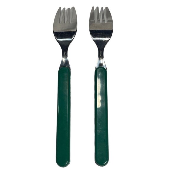 Vtg Picnic Time Stainless Knife Spoon Fork Napkin Flatware Green 8". Set for 2 - Picture 6 of 9